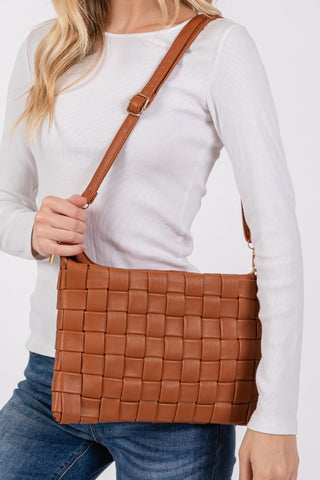 Hot Girl Fame Faux Leather Basket Weave  Crossbody Bag