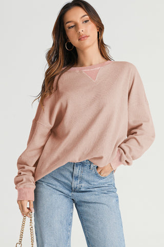 Hot Girl Waffle Knit Contrast Trim Sweatshirt