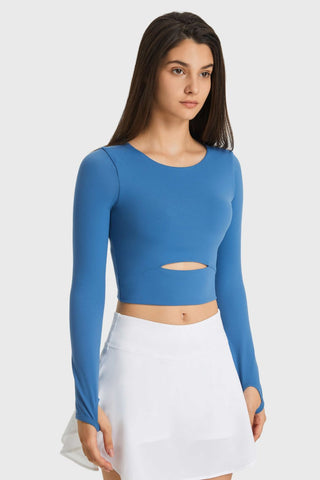 Hot Girl Like Skin Cutout Long Sleeve Cropped Active Top