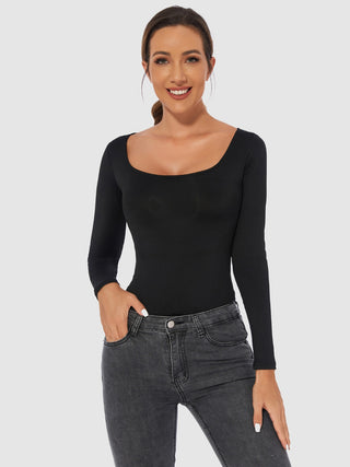 Hot Girl Scoop Neck Long Sleeve Bodysuit