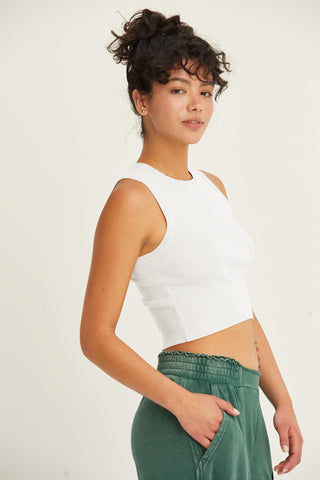 Hot Girl Double Zero Ribbed Knit Cropped Tank In White