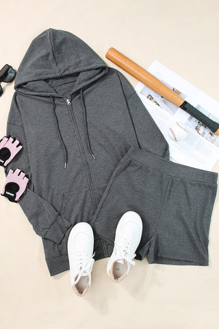 Hot Girl Drawstring Zip Up Sweatshirt and Shorts Lounge Two Piece Set