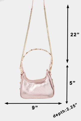 Hot Girl Fame Star Button Trim Metallic Crossbody Bag In Pink