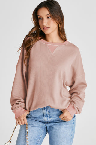 Hot Girl Waffle Knit Contrast Trim Sweatshirt