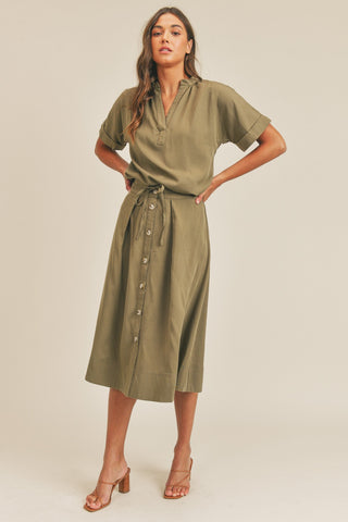 Hot Girl MABLE Short Sleeve Top and Button Down Midi Skirt Set