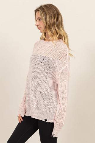 Hot Girl HYFVE Distressed Long Sleeve Knit Top In Blush Pink