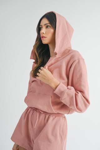 Hot Girl MABLE French Terry Long Sleeve Hooded Romper In Dusty Pink