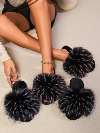 Hot Girl Pom Pom Fuzzy Open Toe Slippers