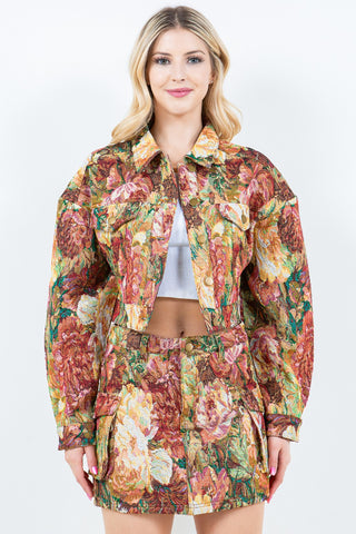 Hot Girl American Bazi Jacquard Cargo Cropped Jacket