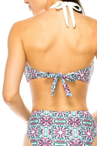 Hot Girl French Floral Crisscross Halter Bikini