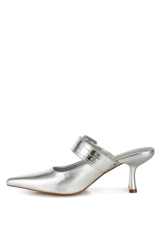 Hot Girl X London Rag Bismi Buckle Kitten Heel Mules In Silver