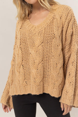 Hot Girl HYFVE Cable Knit V-Neck Sweater In Tan