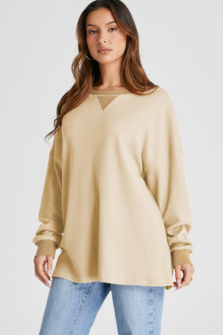 Hot Girl Waffle Knit Contrast Trim Sweatshirt