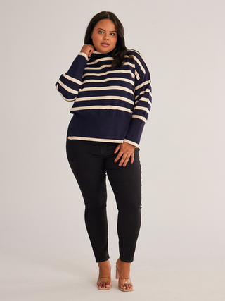 Hot Girl Striped Turtleneck Side Slit Sweater