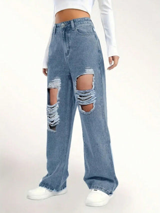 Hot Girl Distressed Wide Leg Jeans In Medium Wash