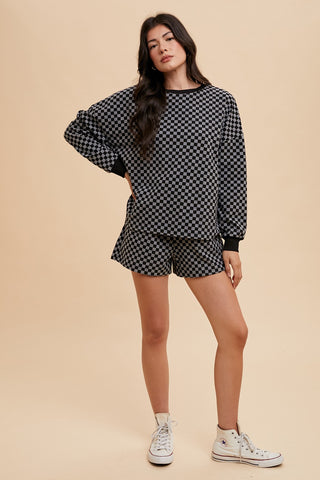 Hot Girl Annie Wear Checkered Top and Drawstring Short Lounge Set In Black