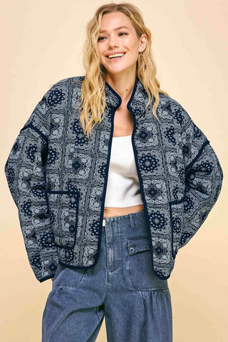 Hot Girl X Davi & Dani Vintage Paisley Open Front Jacket In Navy