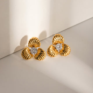 HGA Zircon Flower Shaped Gold Earrings - Hot Girl Apparel