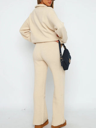 Hot Girl Neutrals Perfect Fit Quarter Zip Long Sleeve Top and Pants Sweater Set