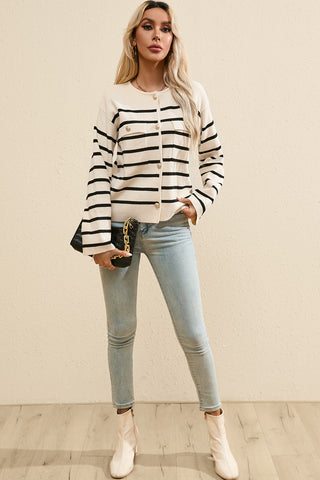 Hot Girl Striped Button Up Cardigan Sweater