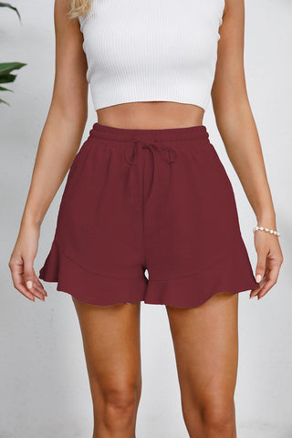 Hot Girl Drawstring Ruffle Hem Linen Shorts - Hot Girl Apparel