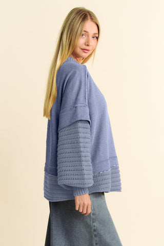 Hot Girl Davi & Dani Faux Layered Sweater In Dusty Blue