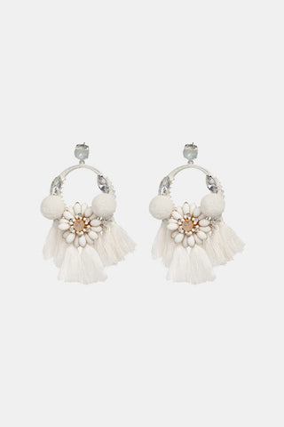 HGA Boho Tassel Detail Dangle Earrings In White