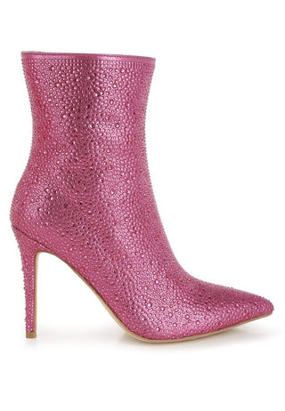 Hot Girl X London Rag Anun Rhinestone Embellished Heeled Ankle Boots In Pink