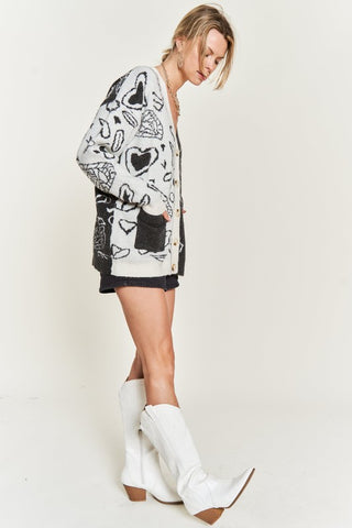 Hot Girl Paisley Color Block Oversized Cardigan