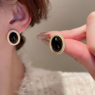 Hot Girl Baroque Black & Gold Gemstone Stud Earrings