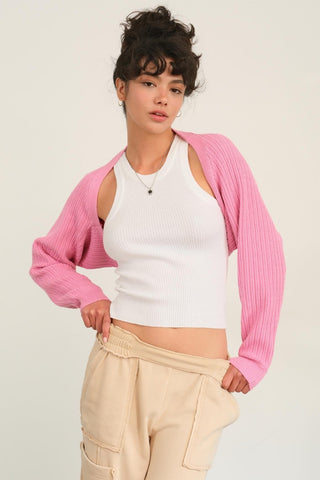 Hot Girl HYFVE Ribbed Knit Bolero Cardigan Sweater In Pink