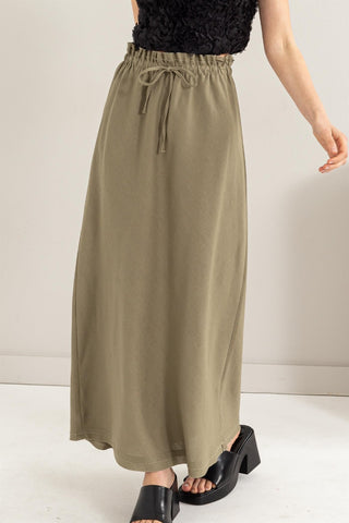 Hot Girl Drawstring Washed Linen Maxi Skirt In Olive - Hot Girl Apparel