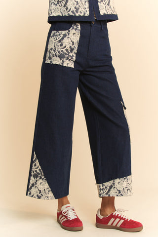 Hot Girl X Davi & Dani Lace Appliqué Wide Leg Cropped Jeans