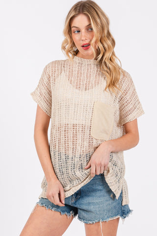 Hot Girl Ces Femme Crochet Mock Neck Top In Oatmeal - Hot Girl Apparel