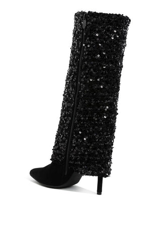 Hot Girl X London Rag Sin City Sequinned Fold-Over Calf Boots