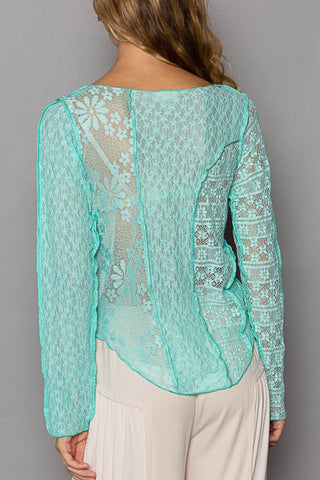 Hot Girl Exposed Seam Long Sleeve Lace Knit Top In Mint - Hot Girl Apparel