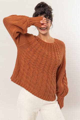 Hot Girl HYFVE Cable-Knit Raglan Sleeve Sweater In Rust