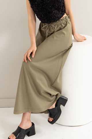 Hot Girl Drawstring Washed Linen Maxi Skirt In Olive - Hot Girl Apparel