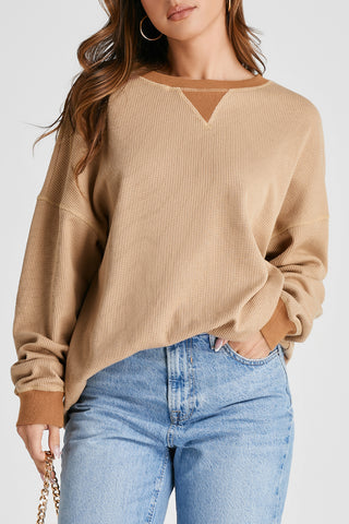 Hot Girl Waffle Knit Contrast Trim Sweatshirt