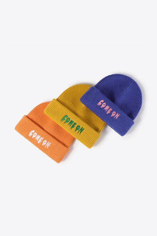 Hot Girl COME ON Embroidered Knit Beanie