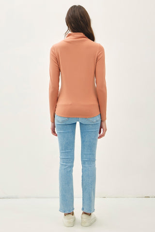 Hot Girl Be Cool Mock Neck Long Sleeve Top In Peach