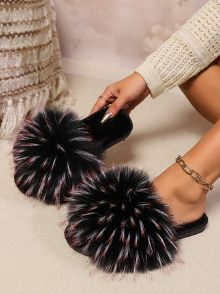 Hot Girl Pom Pom Fuzzy Open Toe Slippers