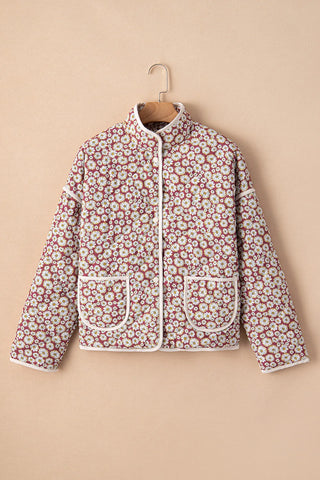 Hot Girl Floral Snap Down Mock Neck Lightweight Jacket