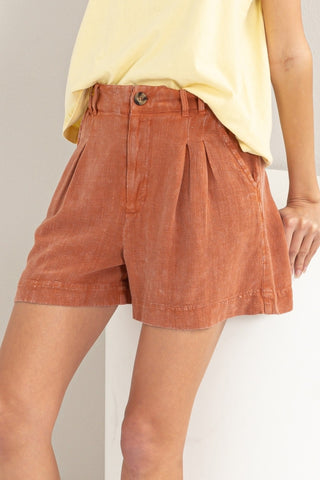 Hot Girl HYFVE High Waist Pleated Linen Shorts In Ochre