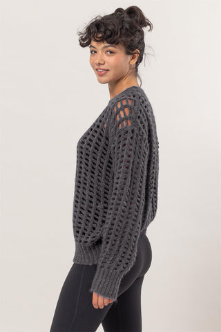 Hot Girl HYFVE Openwork Long Sleeve Knit Top In Charcoal