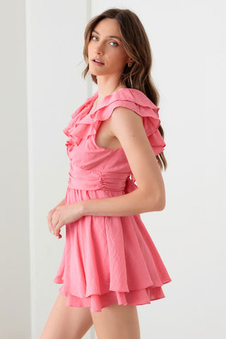 Hot Girl Mustard Seed Tied Back Ruffled Romper In Doll Pink