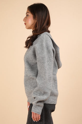 Hot Girl Like Home Seam Detail Cotton Hooded Sweater In Grey