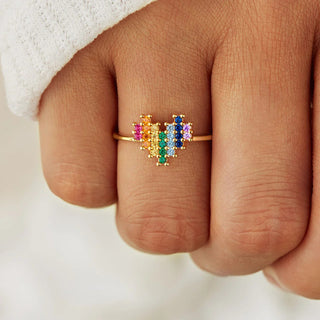 Hot Girl Pride Rainbow Heart Shaped Sterling Silver Ring - Hot Girl Apparel