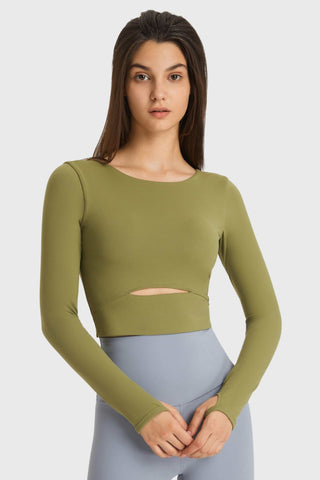 Hot Girl Like Skin Cutout Long Sleeve Cropped Active Top