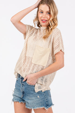 Hot Girl Ces Femme Crochet Mock Neck Top In Oatmeal - Hot Girl Apparel